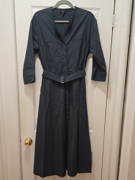 Theory Dresses & Skirts - Theory Navy Long-Sleeve Belted Maxi Shirt Dress